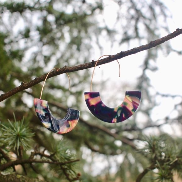 Baublebar Navy Gold Resin Drop Oval Hoop Earrings - Picture 10 of 11